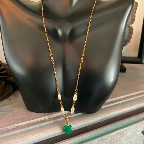 Contempra Mint Heart and Pearls Necklace, Vintage - Picture 2 of 3